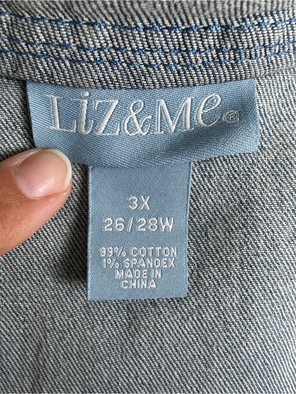 Liz & Me 3X 26/28W Ruffle Trim Denim Jacket Light Wash Pintuck Boho Lagenlook
